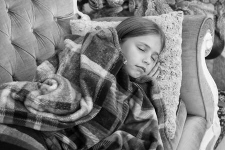 Child enjoy the holiday. Christmas tree and presents. Happy new year. Winter. xmas online shopping. Family holiday. The morning before Xmas. Santa, please stop here. Little girl sleepの写真素材