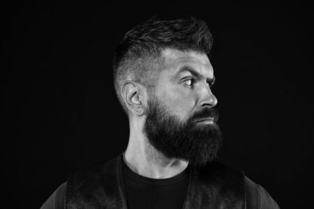 brutal look. Mature hipster with beard. Bearded man. Hair and beard care. Male barber care....