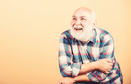 Bearded senior hipster positive emotion face expression.