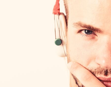 Listen music. Music taste. Professional software and devices. Entertainment concept. Equipment for...