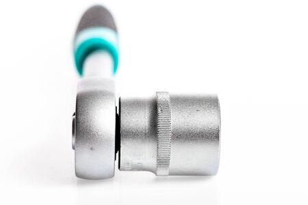 multi purpose tool. Chrome Vanadium Steel. metallized fix equipment. socket wrench isolated on white...
