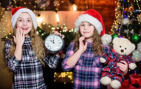 Remember these moments. Elf children. Xmas children. Christmas time. Elf children. Little girl sisters. Christmas elf. Happy new year. Children like elf character. Santa little girl sisters. Its soonの写真素材