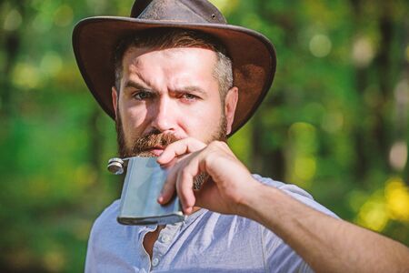 Heating up the wild west. Spring sunny weather. camping and hiking. mature male with brutal look...