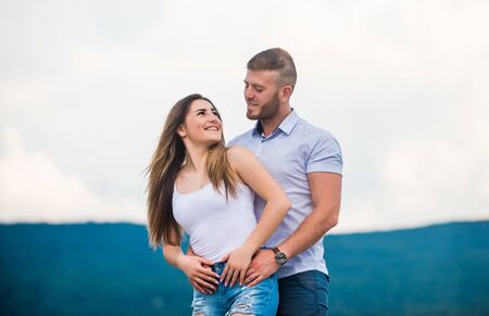 Forever love. family values. romantic relationship. love date. valentines day. sexy girl with her boyfriend outdoor. couple in love. family relations and happiness. man and woman embraceの写真素材