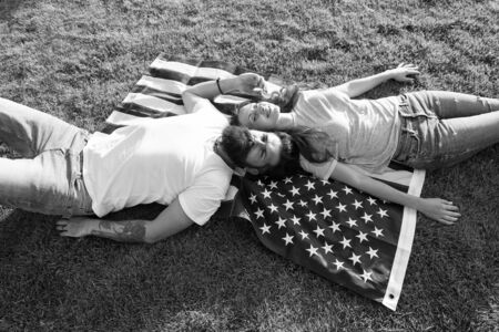 4th of July. American tradition. History of America. American patriotic people. American couple...