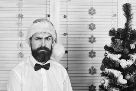 Celebration and New Year mood concept. Man with beardの写真素材