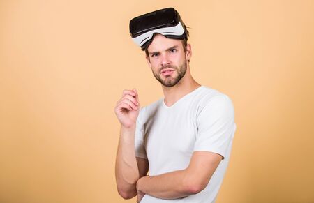 Man wear wireless VR glasses headset.の写真素材