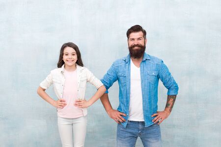 Building good family relationship. Little girl and bearded man enjoying happy relationship. Loving...