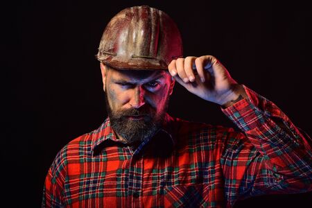 Builder or miner with thick beard. Construction and mining conceptの写真素材