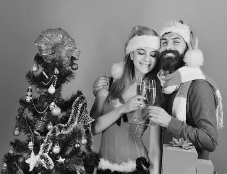 Mister and Missis Claus hold glasses of champagne.の写真素材