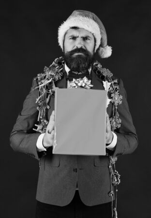 Christmas corporate party concept. Manager with beardの写真素材