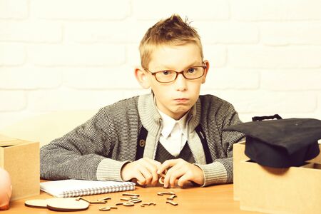 young cute little pupil boyの写真素材