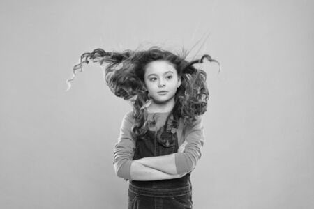 Fresh it up. Strong and healthy hair concept. Nice and tidy hairstyle. Small child long hair. Girl...