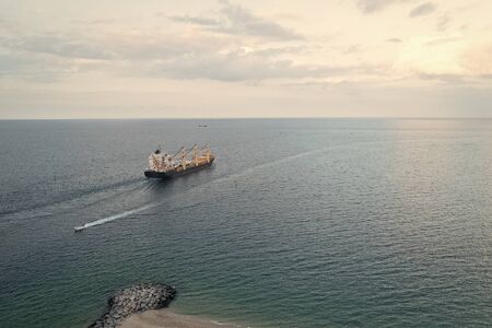 cargo ship in sea. export and import concept. Barge ship cargo containers in sea. cargo delivery....