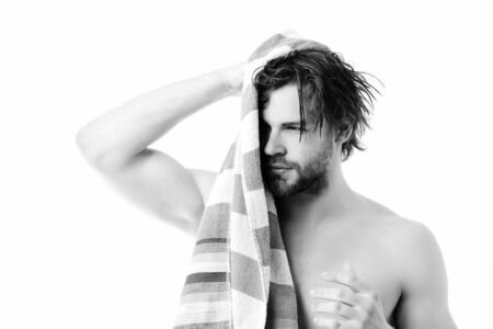 Idea of strength and sport shape. Man with naked torsoの写真素材