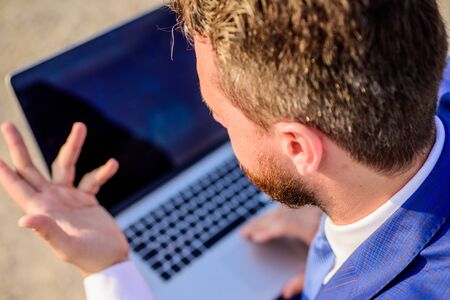 Working on new post for blog. Blog online communication. Businessman surfing internet or reply...
