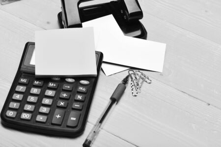 Stationery on vintage surface, close up. Business and work concept: office tools on yellow...