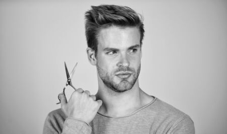 Confident and handsome. barber work. Hair care equipment. getting hairstyle. Barber self care. male...