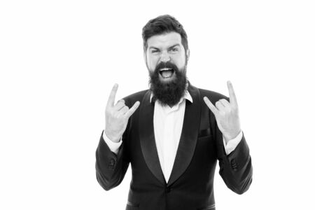 True rocker. Facial hair and grooming. Fashion model with long beard and mustache. Business people...