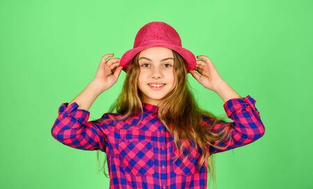 Pure beauty. checkered fashion for teen. happy childhood concept. small girl follow latest trends....
