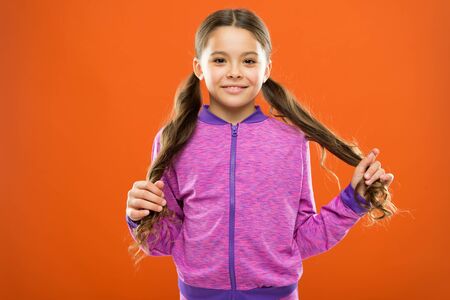 Split ends treatment. How to prevent split ends. Treatment hair breakage. Amazing beauty remedies for split hair. Get rid of split ends. Girl cute child with long hair double ponytails hairstyleの写真素材