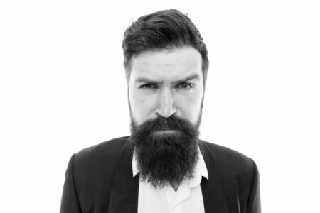 Office worker. Man handsome bearded businessman wear formal suit. Facial hair and grooming. Fashion...