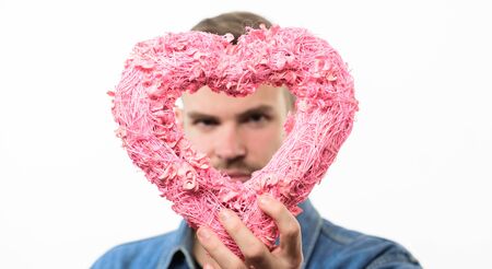 Love and romantic feelings concept. Man with beard celebrate valentines day. Romantic symbol. Ideas...