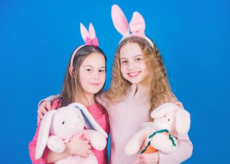 Sisters smiling cute bunny costumes. Spread joy and happiness around. Hope love and joyful living....