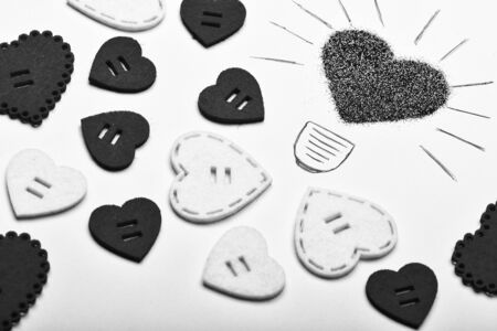 I give you my heart. Minimal styled Valentines Day flatlay. Valentines day party. mock up creative design. Love and romance. Romantic greeting. valentines day hearts background. World heart day.の写真素材