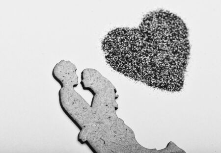 Be my valentine. Couple in love silhouette. Romantic relations. Valentines holiday celebration. Decoration heart background. Love symbol valentines. Valentines day concept. Idea of love and marriage.の写真素材