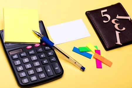 Business card, bookmarks and sticky notes. Business and office tools concept. Stationery, wallet...