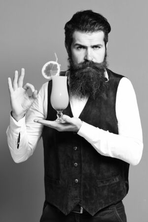 serious handsome bearded man with long beardの写真素材