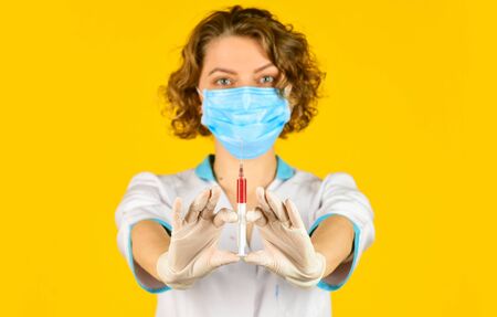 Medicine plastic vaccination equipment with needle. Nurse or doctor. Liquid drug or narcotic. Health care in hospital. Doctor filling a syringe. The concept of vaccination. stop coronavirusの写真素材