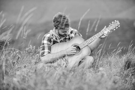 All About Music. hipster fashion. western camping and hiking. happy and free. cowboy man with...