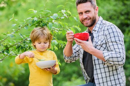 Healthy nutrition concept. Menu for children. Nutrition habits. Family enjoy homemade meal. Healthy...