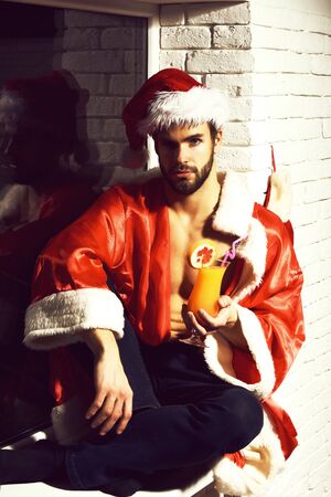 handsome bearded sexy christmas manの写真素材
