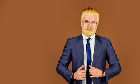 Fashion eyewear. Handsome businessman. Businessman formal suit. Smart management concept. Boss owner...