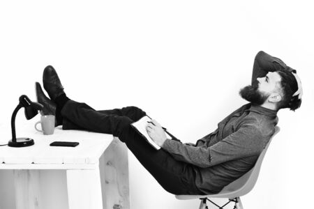 Bearded man, brutal caucasian serious hipster with moustacheの写真素材