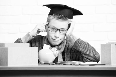 young cute little pupil boyの写真素材