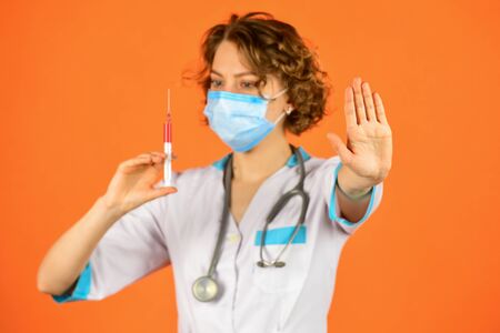 Stop epidemic. Vaccination concept. Free vaccination program. Medicine vaccination syringe needle. Coronavirus prevention. Side effects. Drug medicines. Health care in hospital. Doctor syringeの写真素材