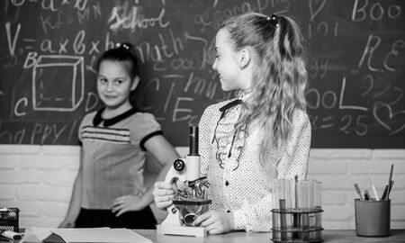 Formal education school. Educational experiment. Back to school. School classes. Girls study...