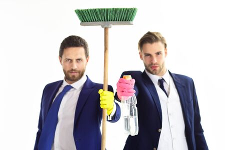 Housework, cleaning service, teamwork, business concept. isolated on white backgroundの写真素材