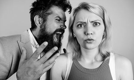 man shout on woman. problems in relationship. bad family relations. couple of angry man and scared...