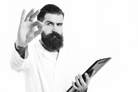 Bearded brutal caucasian doctor or postgraduate studentの写真素材