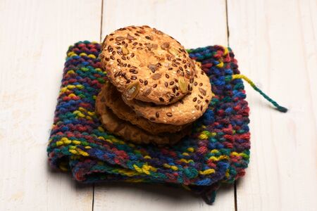 Pastry and homemade goods concept. Biscuits with seeds