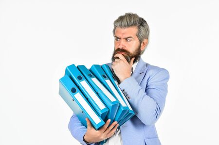 Portrait of businessman hold office folder. professional businessman waiting for partner.