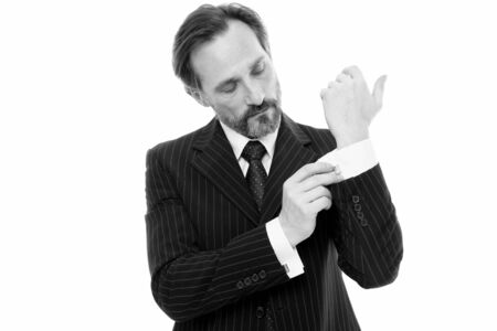 Must be perfect. Get ready for date. Male fashion. Businessman broker formal suit. Handsome bearded...