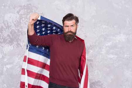 patriotic holiday of independence day. follow american traditions. man devoted his motherland. independence day public holiday. usa celebrate 4th of july. english language learningの写真素材