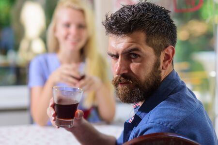 Couple escape heat in cafe. Drink and beverage concept.の写真素材