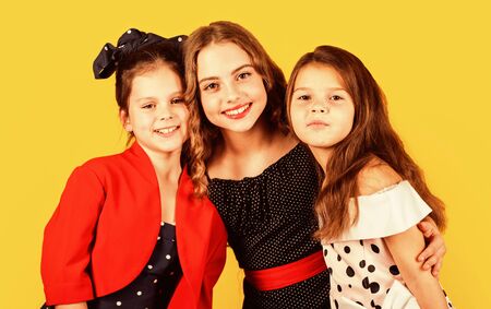 Female club. Sisterhood. Vintage girls. Vintage trend. Elegant retro kid. Small girls vintage...